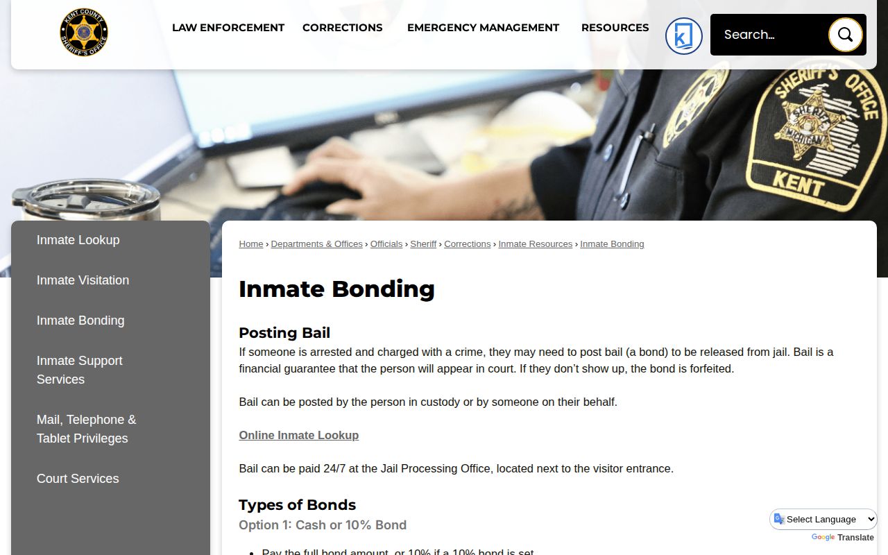Kent County 24-hour release bonding information from KCCF