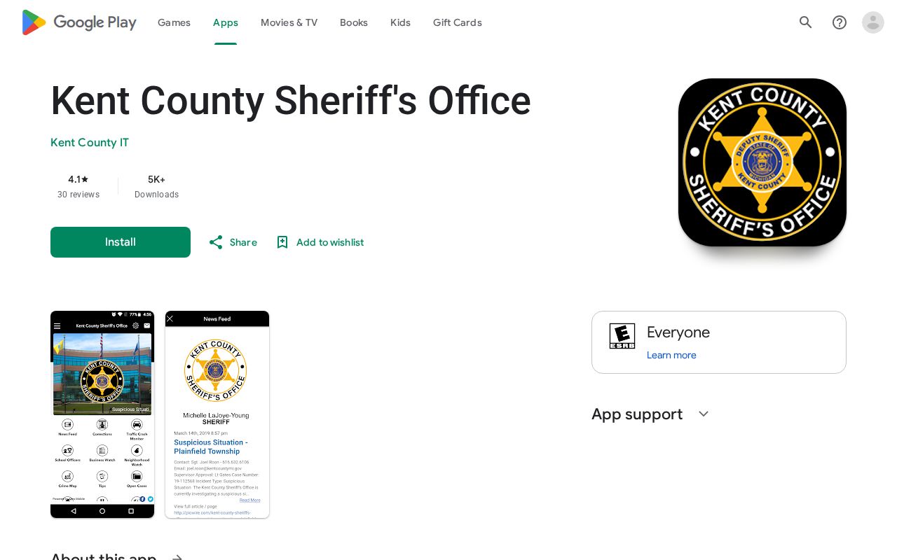Kent County Sheriff app listing without released inmate mugshot feature