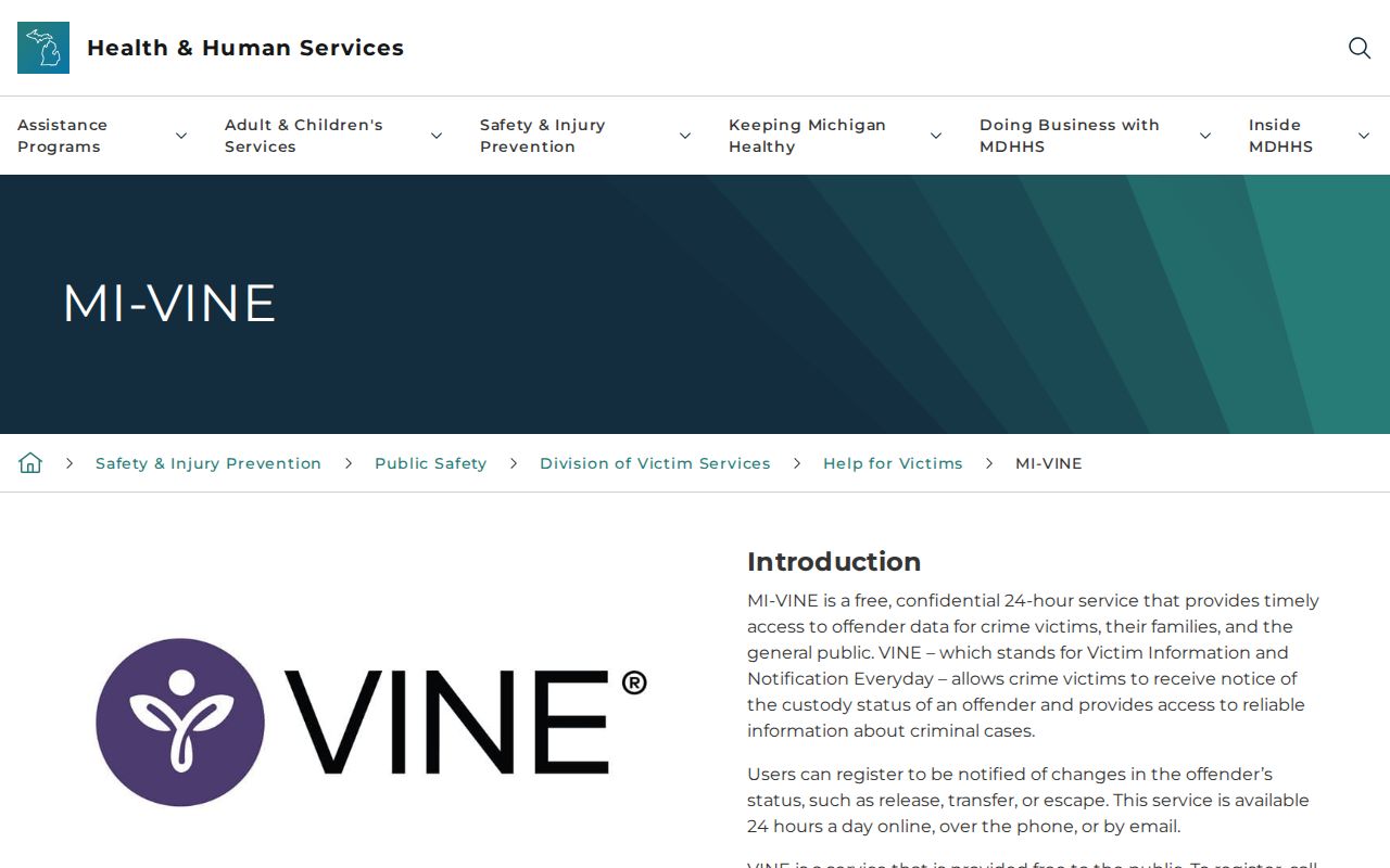 Kent County VINELink inmate check official MI-VINE overview